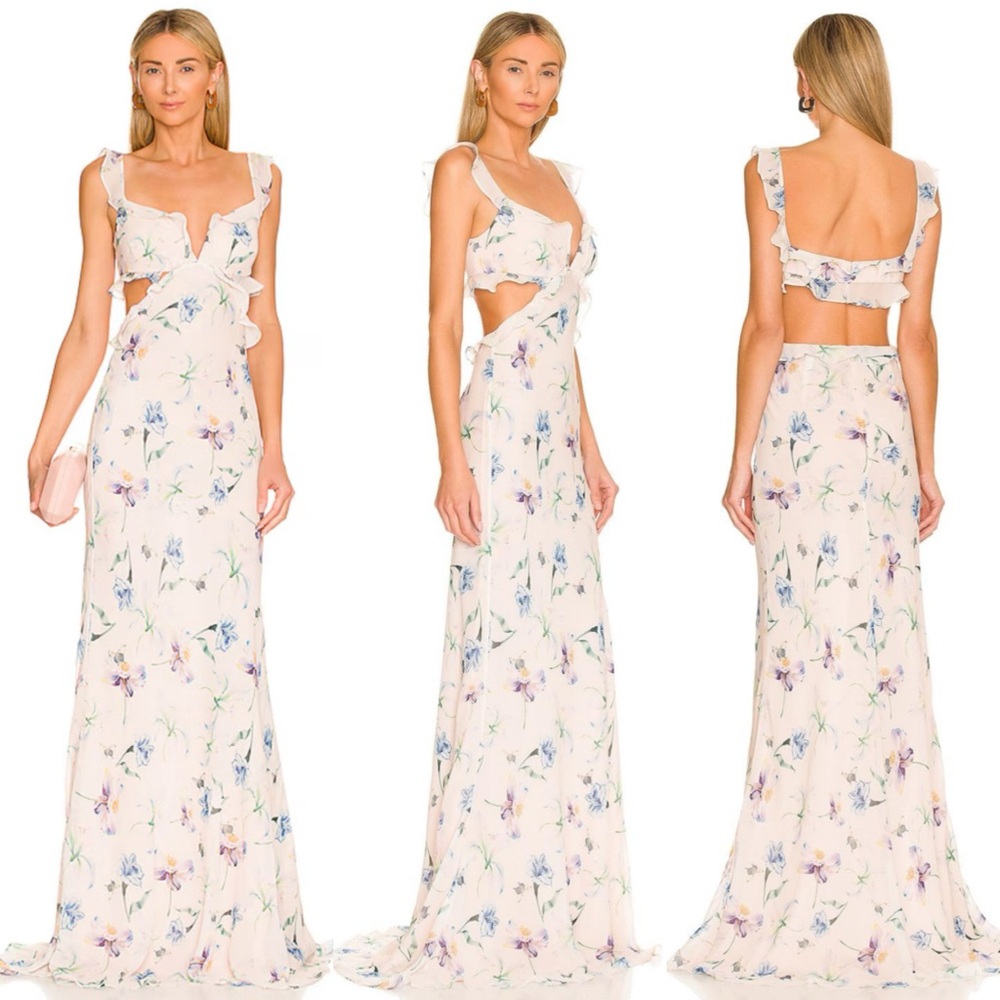 Floral Ruffle Maxi Dress - Cream Floral
